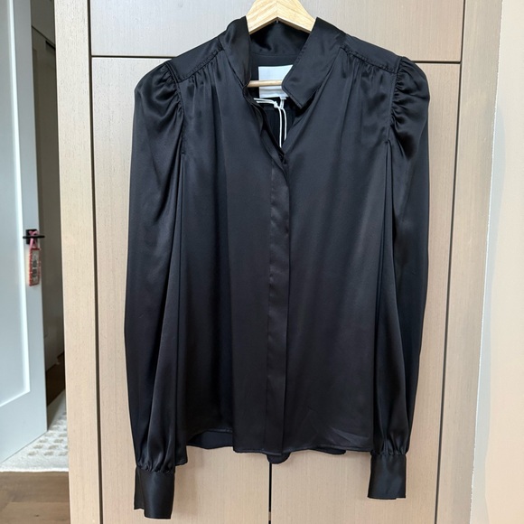 FRAME Gillian Long Sleeve Black Silk Top, M - Picture 6 of 13
